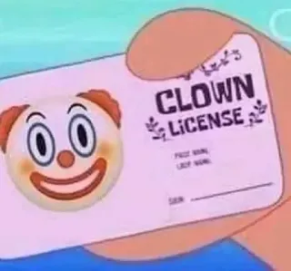 ➰ CLOWN LICENSE payaso, licencia, gracioso, comedia, meme telegram sticker