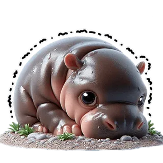 🥺 カバ, かわいい, 動物, 哺乳類, ステッカー, 赤ちゃんカバ whatsapp sticker