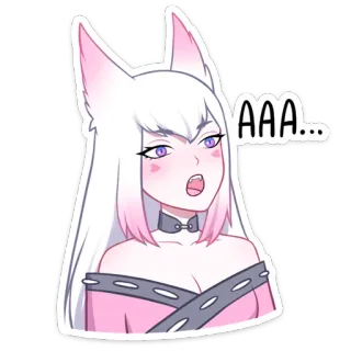 😱 AAA... anime, girl, scream, fox ears, pink, white hair telegram sticker