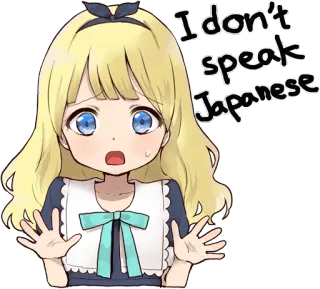 ❌ I don't speak Japanese dziewczyna anime, kawaii, słodkie, naklejka, blondynka, wielkie oczy whatsapp sticker