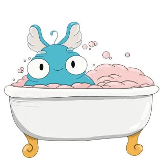 🚿 Kreskówka, Wanna, Bąbelki, Urocze, Ilustracja telegram sticker