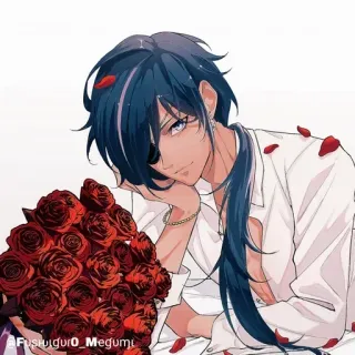 🔲 Kaeya Genshin Impact FuslujidurO_Megumi アニメ, ビデオゲーム, バラ, キャラクター, 花, 眼帯 telegram sticker