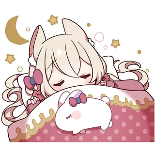 😴 ngủ, anime, dễ thương, kawaii, ngôi sao, mặt trăng, giường, thỏ whatsapp sticker
