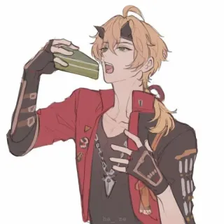 🐕 Thoma Genshin Impact アニメ, ビデオゲーム, 原神, トーマ, キャラクター, ケーキ, 食べる telegram sticker