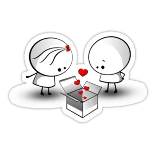 ❤ amour, coeurs, dessin animé, boîte, cadeau, bonhomme allumette, mignon telegram sticker