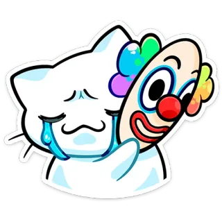 ⭐ cat, clown, mask, crying, sad, cartoon, sticker telegram sticker