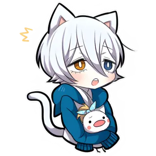 😒 แมว, อนิเมะ, จิบิ, น่ารัก, ผมขาว, หูแมว, มังงะ, ง่วง telegram sticker