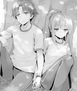 🤔 Anime, Pareja, Tomados de la mano, Uniformes escolares, Escala de grises telegram sticker