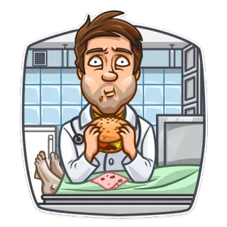 🍔 médico, hambúrguer, comida, hospital, enfermeira, desenho animado telegram sticker