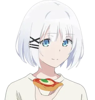 🍕 Anime, Mädchen, weißes Haar, blaue Augen, Pizza telegram sticker