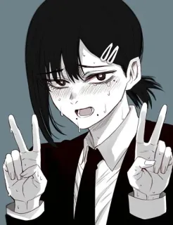 🌟 Kobeni Higashiyama Chainsaw Man 애니메이션, 만화, 히가시야마 코베니, 체인소 맨, 만화책, 소녀, 평화 기호 whatsapp sticker