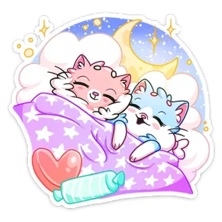 😴 коты, спящий, милый, одеяло, луна, звезды, каваи whatsapp sticker