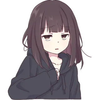 🙄 anime, cô gái, hoạt hình, dễ thương, áo hoodie, tóc nâu telegram sticker