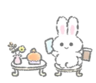🪦 lapin, mignon, kawaii, table, café, carte, dessin animé, BD telegram sticker