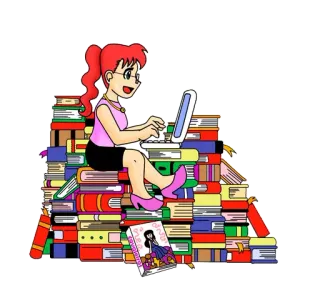 📚 woman, computer, books, student, reader, education telegram sticker