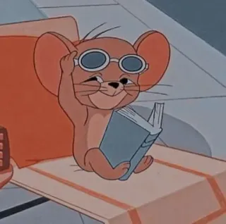 😐 Jerry dibujo animado, ratón, gafas de sol, leyendo, animado telegram sticker