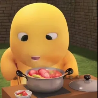 🧬 dessin animé, cuisine, nourriture, personnage jaune whatsapp sticker
