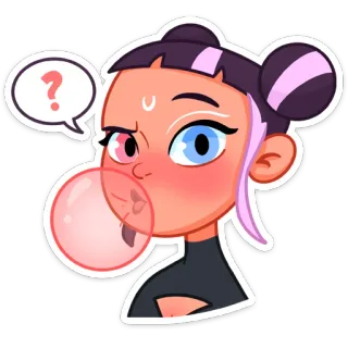 ❓ ? Dibujos animados, Chica, Chicle, Signo de interrogación, Lindo, Pegatina telegram sticker