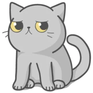 🥳 gato, fofo, triste, cinza, animal, desenho animado telegram sticker