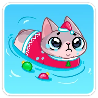 😭 cat, christmas, sad, crying, ornaments, sweater, winter telegram sticker