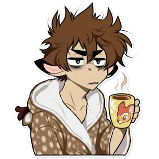 😠 adesivo, desenho animado, veado, roupão, cansado, café, fofo telegram sticker