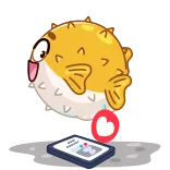 ❤️ pufferfish, phone, heart, emoji, cartoon telegram sticker