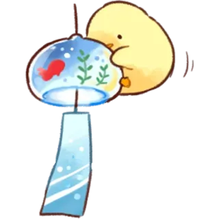 🎐 ลูกเจี๊ยบ, กระดิ่งลม, ปลา, น่ารัก, สีเหลือง, คาวาอิ, ฤดูร้อน telegram sticker