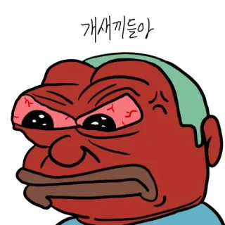 🐸 개새끼들아 โกรธ, ก้าวร้าว, เกาหลี, การ์ตูน, คลั่ง, ดูถูก telegram sticker
