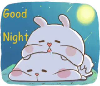 😴 Good Night gute Nacht, Kaninchen, verschlafen, süß, Nacht, Mond telegram sticker