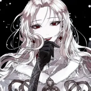 ⛩ Anime, Kobieta, czerwone oczy, długie włosy, rękawiczki, Fantasy telegram sticker