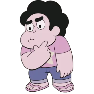 😕 Steven Universe 만화, 캐릭터, 스티븐 유니버스, 생각, 분홍색 셔츠, 카툰 네트워크 telegram sticker