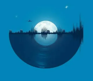 🎵 paysage urbain, lune, nuit, reflet, eau, horizon telegram sticker