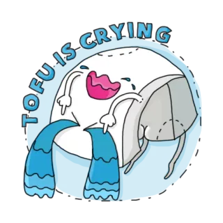😭 TOFU IS CRYING tofu, płacz, środkowy palec, obraźliwy gest, kreskówka, jedzenie, naklejka telegram sticker