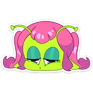 😫 Desenho animado, Alienígena, Rosa, Verde, Fofo, Adesivo, Personagem telegram sticker