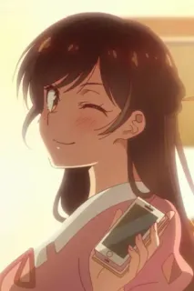 ❤️ animé, fille, souriante, clin d'oeil, téléphone, mignon, personnage whatsapp sticker