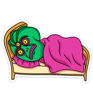 😐 monstro, alienígena, dormindo, cama, desenho animado, criatura, sonho, ilustração whatsapp sticker