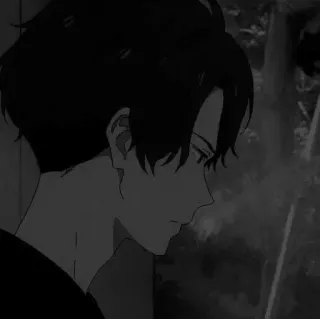 📎 Anime, Menino, Triste, Preto e branco, Mangá telegram sticker
