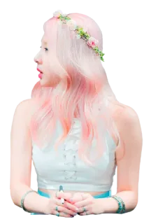 😒 mulher, cabelo rosa, coroa de flores, retrato, garota, bonita whatsapp sticker
