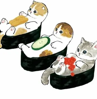 💗 kot, sushi, kawaii, słodki, jedzenie, kotek, sztuka, śmieszne telegram sticker