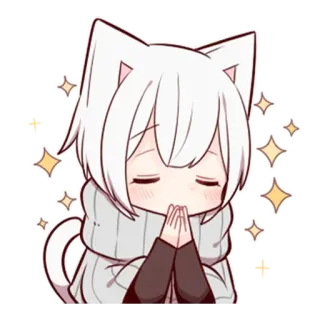 🙏 cat, anime, kawaii, cute, sparkles, chibi, neko telegram sticker