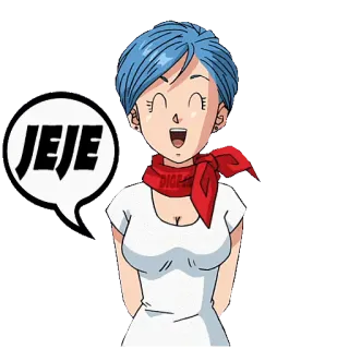 😅 Bulma Dragon Ball JEJE Anime, Bulma, Dragon Ball, Dessin animé, Sticker, Personnage, Souriant, Riant whatsapp sticker