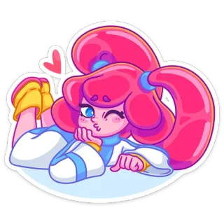 😉 cheveux roses, dessin animé, animé, fille, mignon, cœur, clin d'œil whatsapp sticker