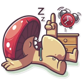 😴 hongo, dedo corazón, dormilón, despertador, dibujos animados, pegatina telegram sticker