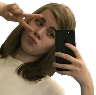 ✌ Selfie, Sinal de paz, Mulher, Menina, Retrato, Telefone telegram sticker