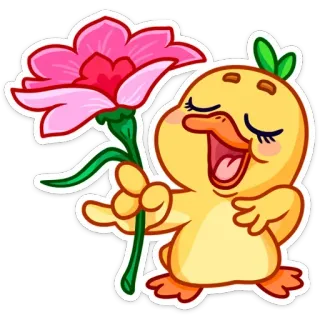 🌹 pato, flor, fofo, desenho animado, animal, personagem, primavera telegram sticker