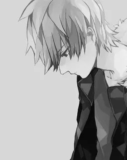🙁 アニメ, 悲しい, 少年, モノクロ, キャラクター telegram sticker