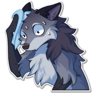😰 หมาป่า, เหงื่อ, วิตกกังวล, ขนฟู, การ์ตูน telegram sticker