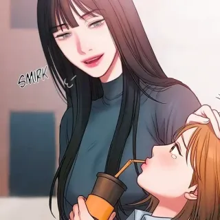 🥀 SMIRK mujer, manhwa, sonrisa burlona, bebiendo telegram sticker