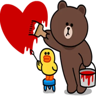 ❤ Brown oso, pato, pintura, rojo, dibujos animados, lindo, LINE FRIENDS whatsapp sticker