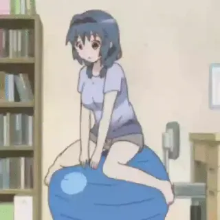 😁 anime, girl, exercise ball, sitting, cartoon telegram sticker